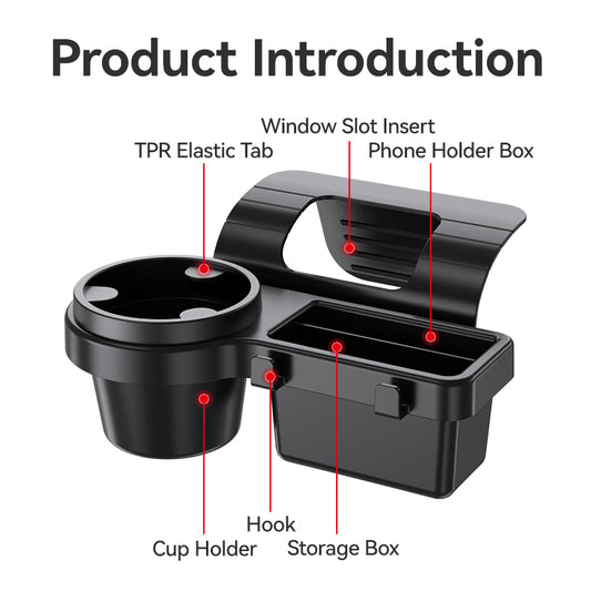 4 in 1 Multipurpose Car Window Mount Organizer Tray Phone Stand & Cup Holder with Hooks & Storage Box Interior Accessory