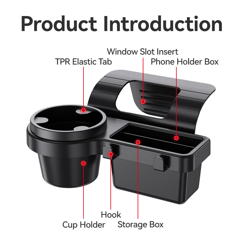 4 in 1 Multipurpose Car Window Mount Organizer Tray Phone Stand & Cup Holder with Hooks & Storage Box Interior Accessory
