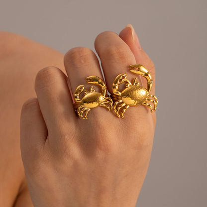 INS Hot Sale 18K Gold Plated Stainless Steel Jewelry Set Cute Crab Charms for Necklace Bracelet Ring Earring Insect