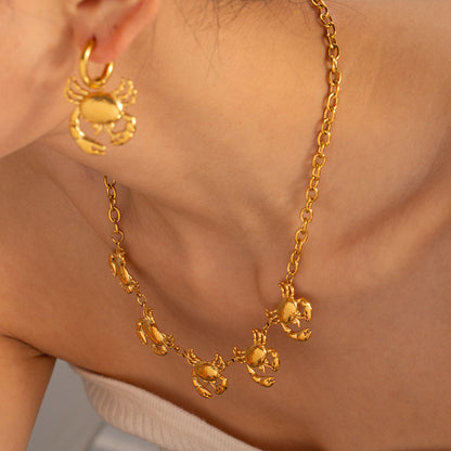 INS Hot Sale 18K Gold Plated Stainless Steel Jewelry Set Cute Crab Charms for Necklace Bracelet Ring Earring Insect