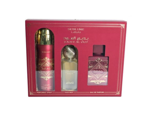 LATTAFA BADEE AL OUD SUBLIME 3 PCS GIFTSET WITH 100ML EDP + 200ML DEO + 50ML HAIRMIST