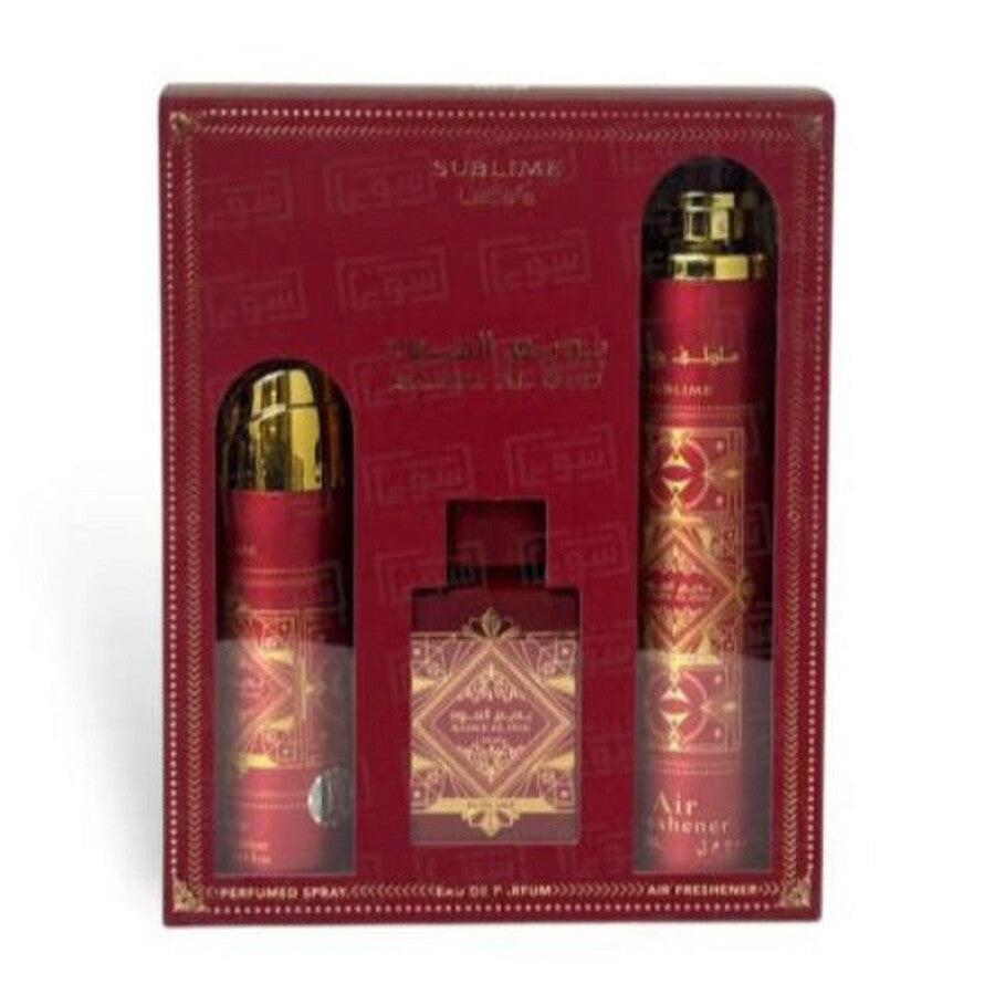 LATTAFA BADEE AL OUD SUBLIME 3 PCS GIFTSET WITH 100ML EDP + 200ML DEO + 300 ML AIR FRESHNER